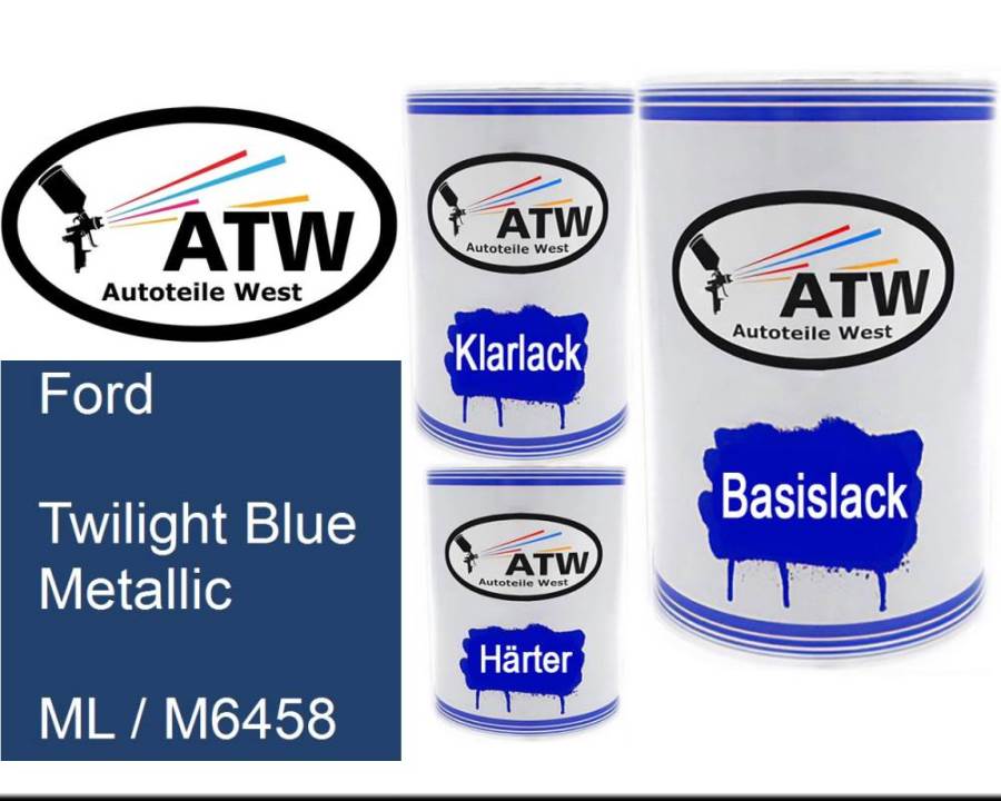 Ford, Twilight Blue Metallic, ML / M6458: 500ml Lackdose + 500ml Klarlack + 250ml Härter - Set, von ATW Autoteile West.
